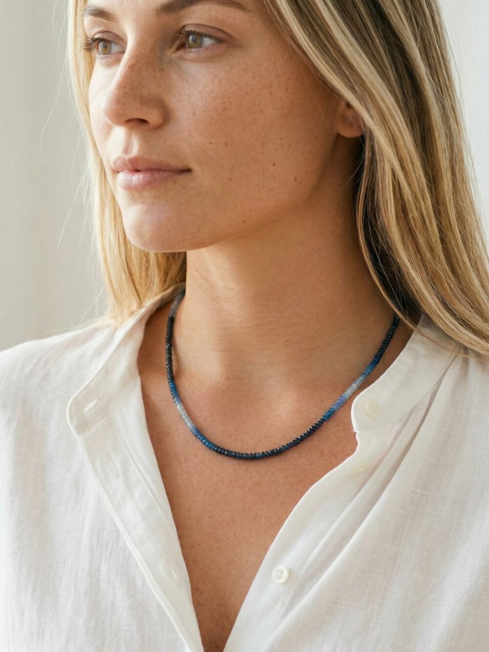 GORGEOUS Ombre Sapphire Necklace + Bracelet Set Waterproof Gold Genuine Gemstone